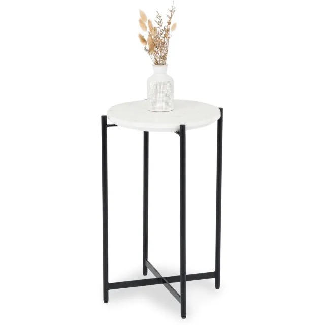 IDIMEX Bijzettafel CRATO met marmeren blad – zwart/wit