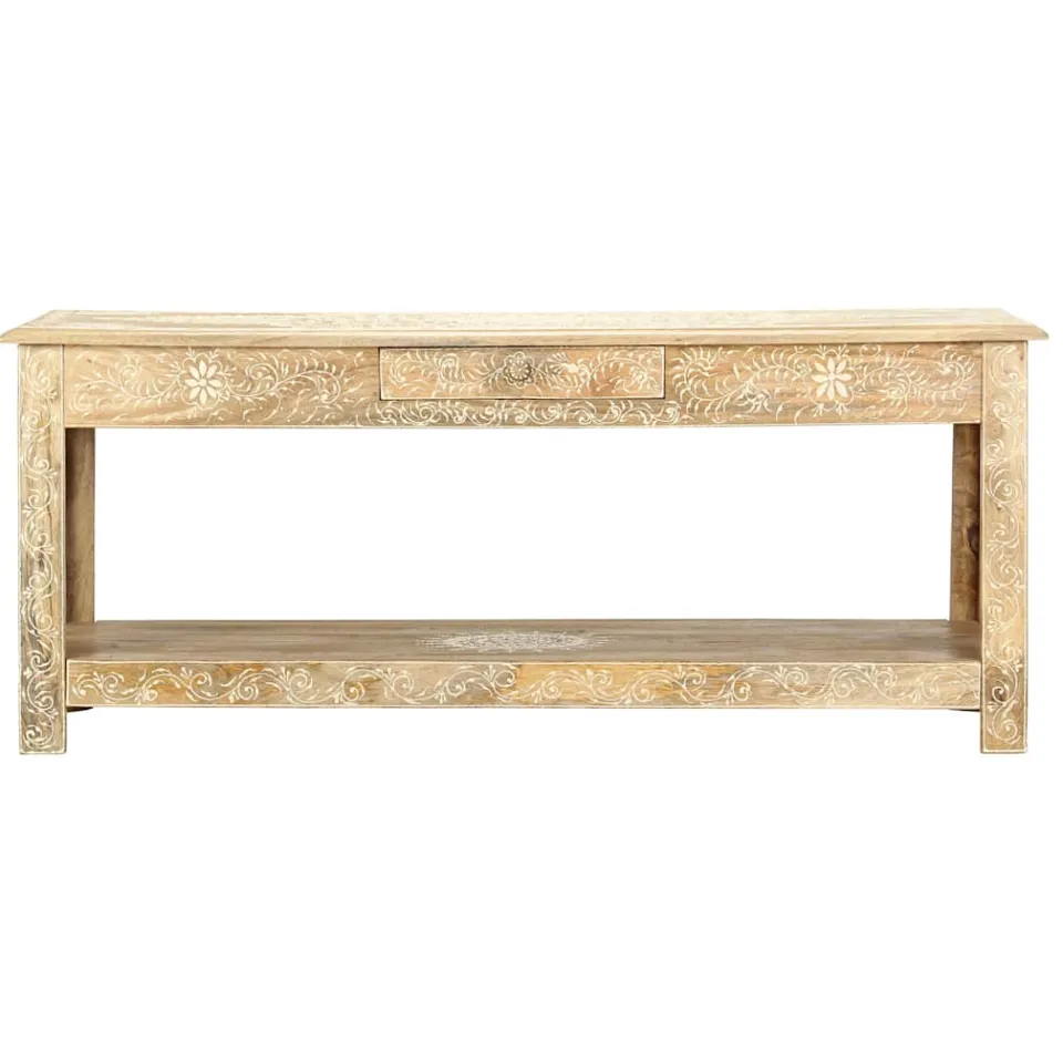 vidaXL Salontafel handgeschilderd 110x50x45 cm massief mangohout bruin, foto 2