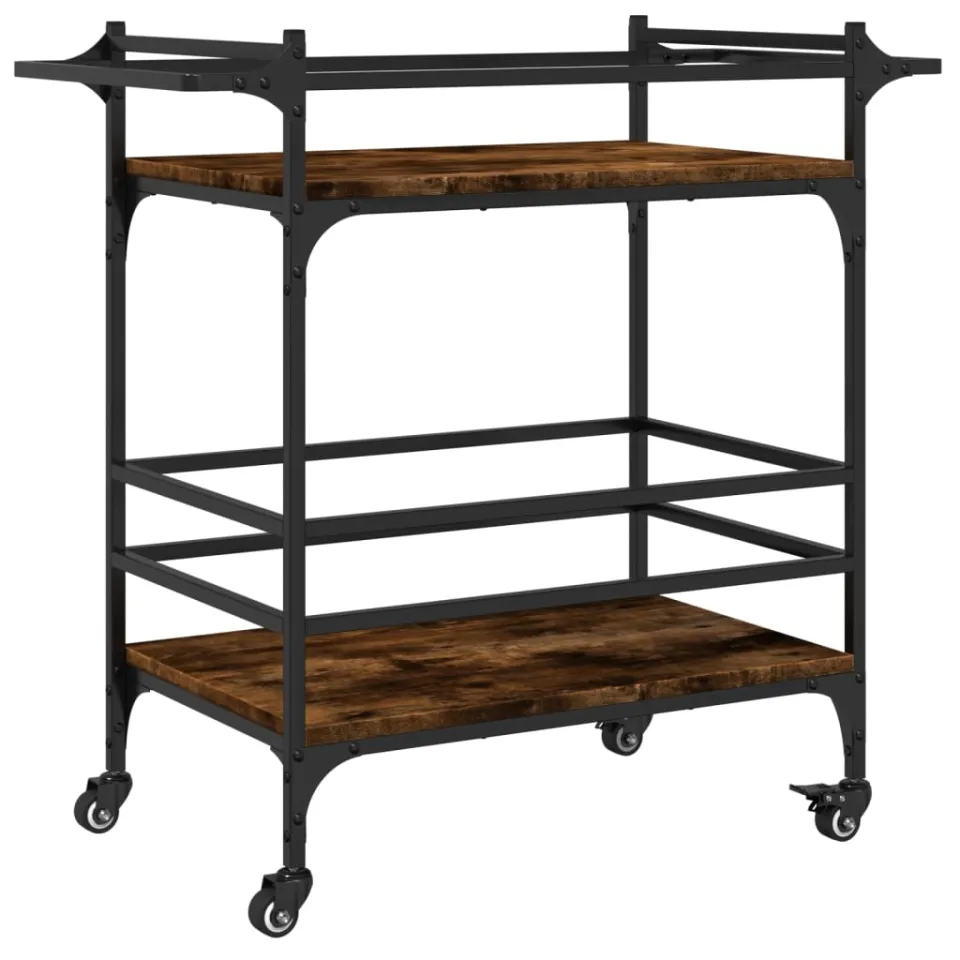 vidaXL Keukentrolley 82x40x78,5 cm bewerkt hout gerookt eikenkleurig Bruin
