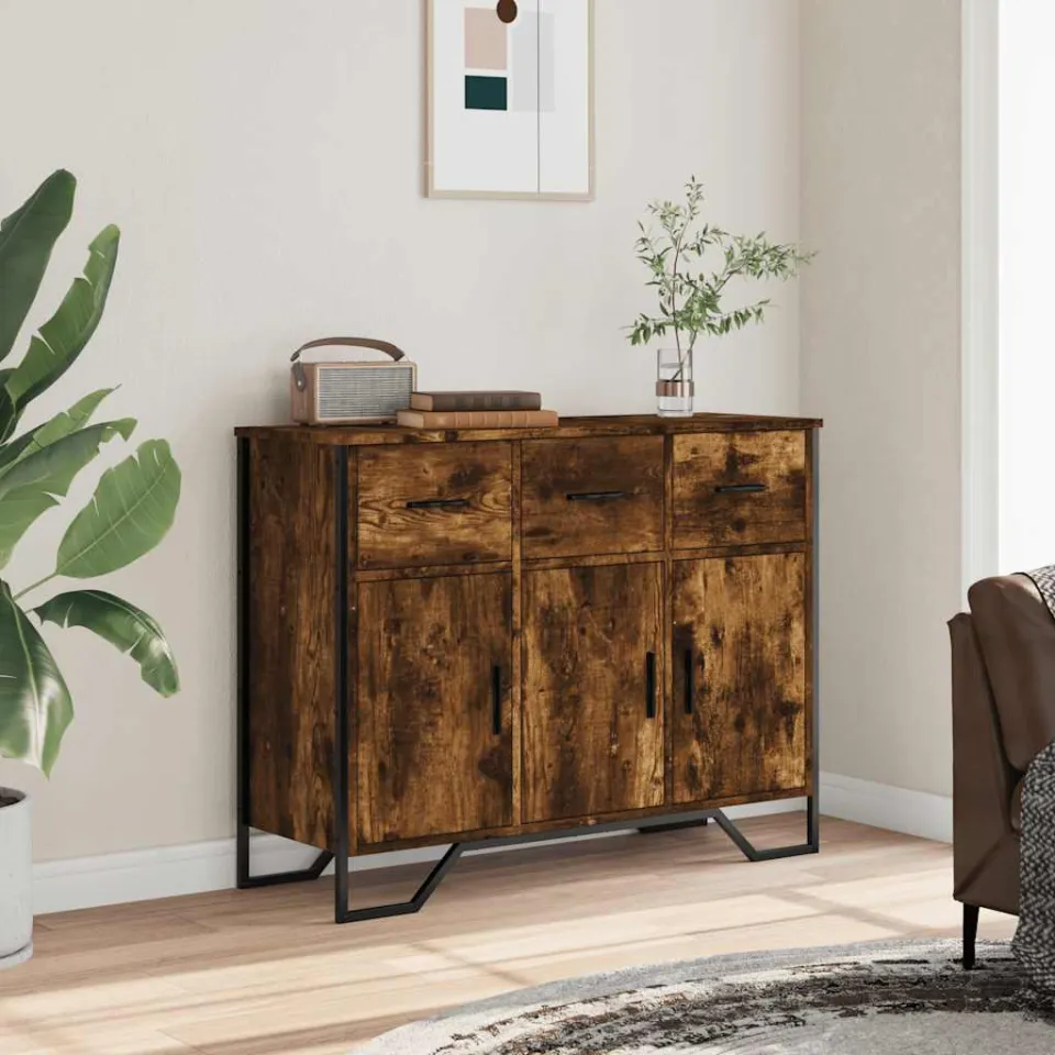 vidaXL Dressoir 97x32,5x74,5 cm bewerkt hout gerookt eikenkleurig, foto 2