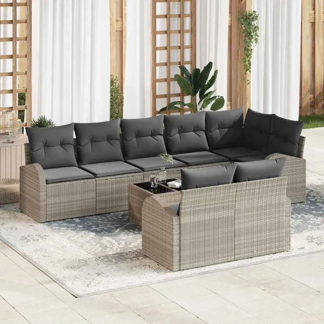 vidaXL Tuinbankenset 9 st Lichtgrijs poly rattan, foto 2