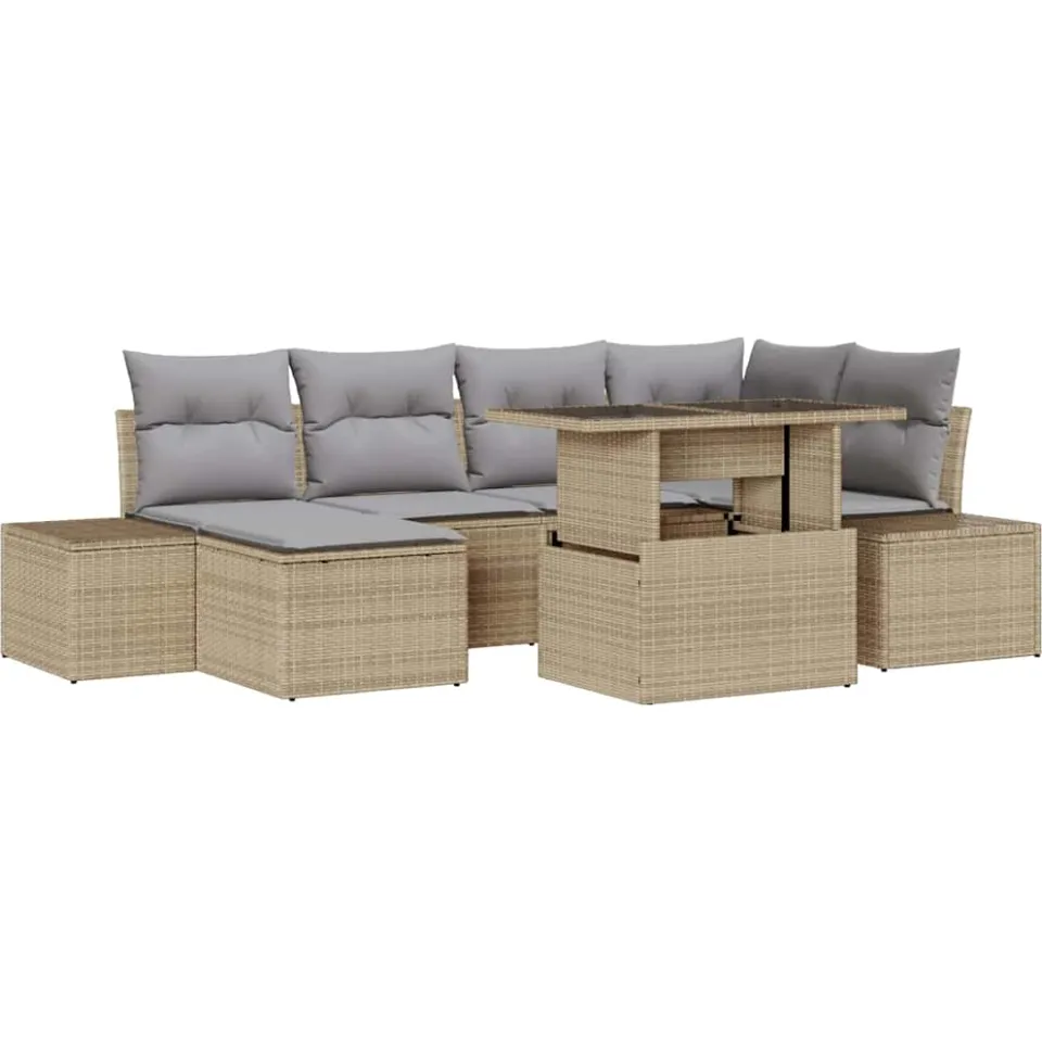 vidaXL Tuin Sofa Set 7 st Beige en Licht Grijs poly rattan