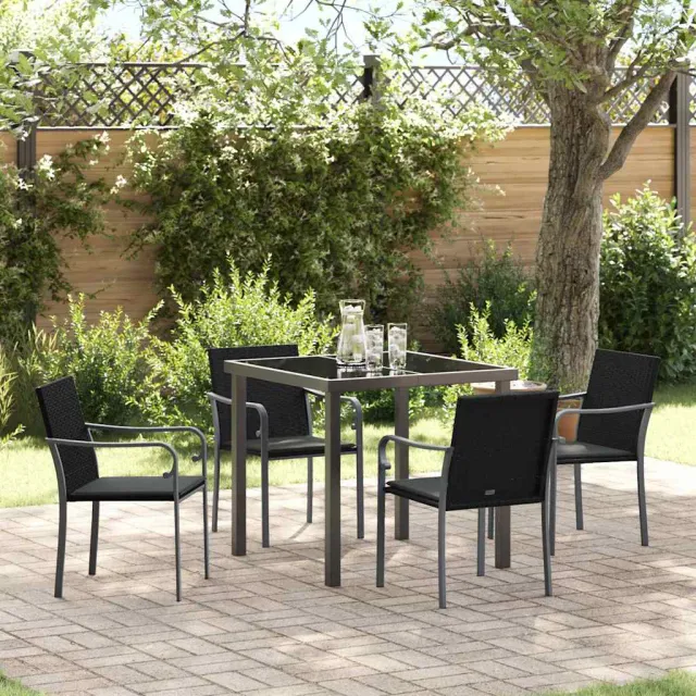 vidaXL Tuin eettafelset 5 st Zwart en Grijs PE Rattan, foto 2