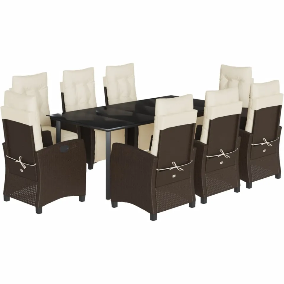 vidaXL 9-delige Tuinset met kussens poly rattan bruin, foto 3