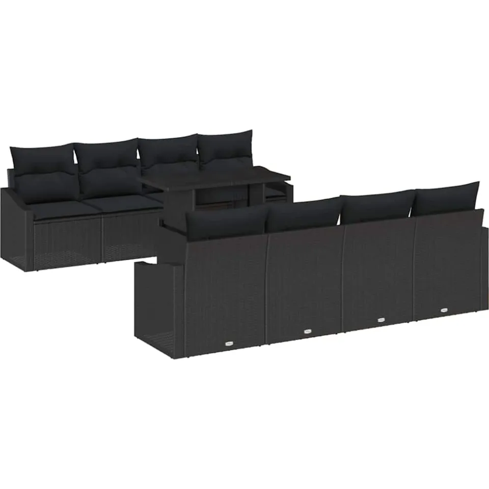 vidaXL Tuin Sofa Set 9 st Zwart poly rattan