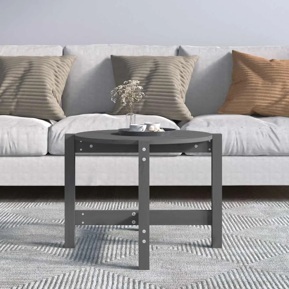 vidaXL Salontafel Ø 62,5x45 cm massief grenenhout grijs, foto 3