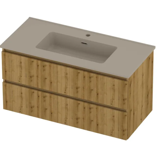 Proline Tribute Badmeubelset Porselein Elegant 1 Kraangat 100x46x54 cm Mat Crème Cotton Urban Oak Eiken