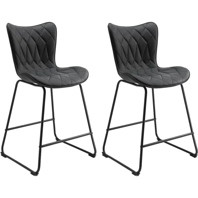 Homemiyn Barkruk Set van 2 – Zwart Kunstleer met Diamantstiksel – Hoge Barstoel met Rugleuning – Stevig Metalen Frame – Comfortabele Keuken Barkrukken – 150kg Draagvermogen black