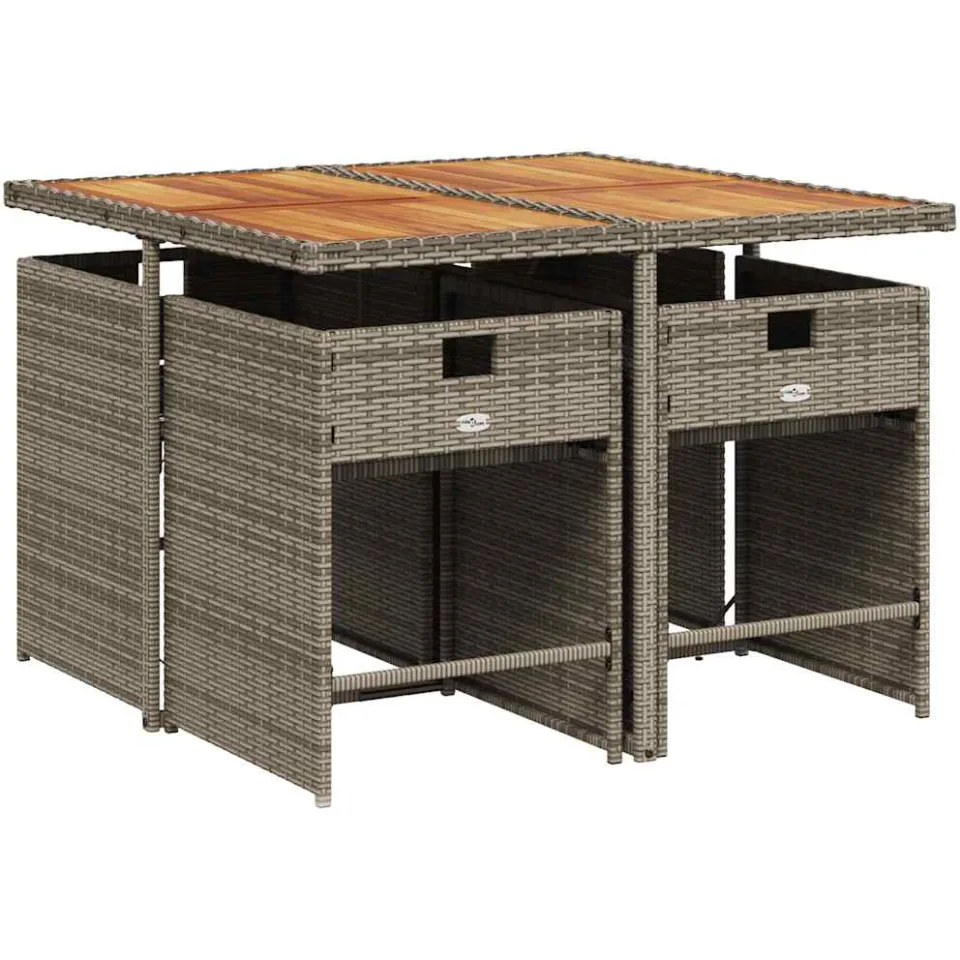 vidaXL 5-delige Tuinset met kussens poly rattan grijs