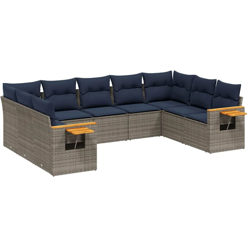 vidaXL 9-delige Loungeset met kussens poly rattan grijs, foto 3