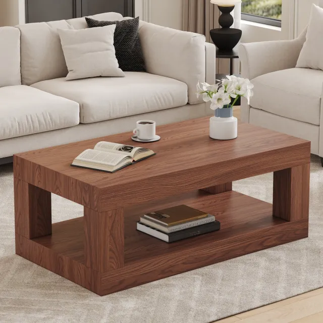 COVREO Salontafel 93 x 53 x 46 cm walnoot, MDF met opbergplank Walnut