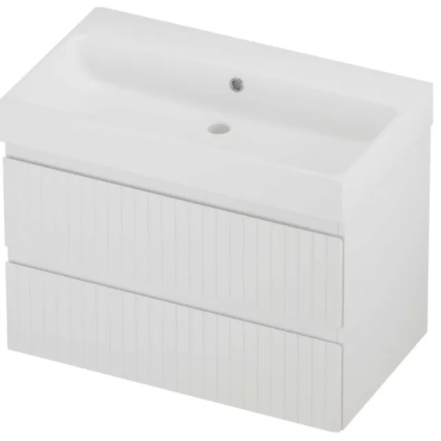 Proline Podium Badmeubelset Polystone Loft Zonder Kraangat Gefreesd 80x46x62 cm Mat White Mat Wit