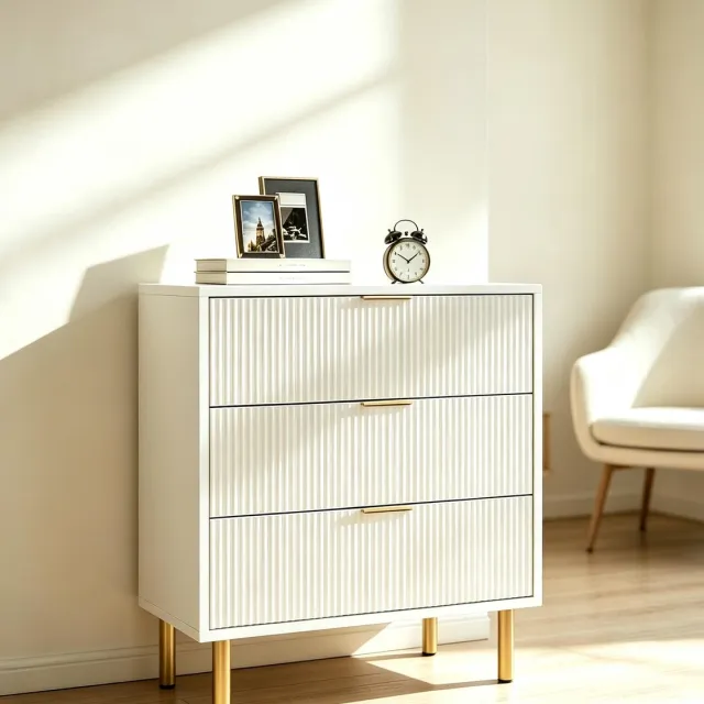 HOERFURIY Ladekast 3 Lades Hout Metalen Poten – Zwart – 76 cm – voor Slaapkamer Woonkamer of Gang