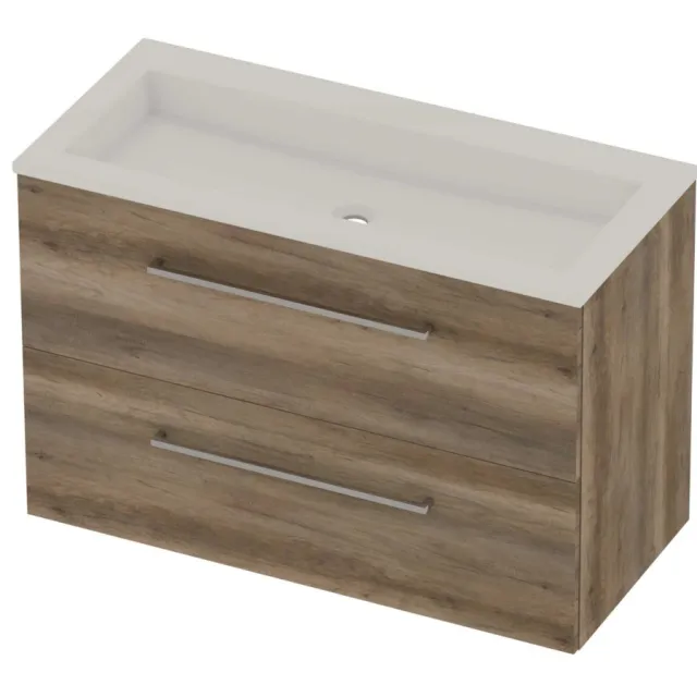 Basic-Line Aura 46 Badmeubelset Acryl Zonder Kraangat 100x46x62 cm Scotch Oak Glans Wit