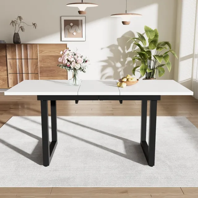MUVANO Uitschuifbare Eettafel - Industriële Eettafel - Moderne MDF Eettafel - 140/180x80x75 cm - Verlengbaar - Eetkamer Wit en Zwart