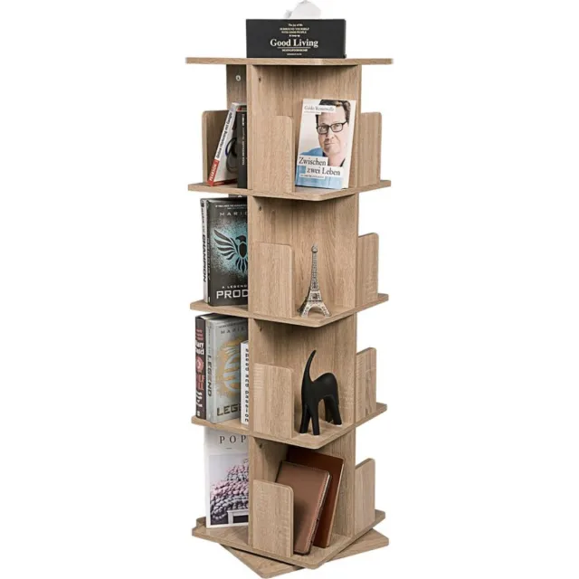 Thuys Luxe Draaibare Boekenkast – 4 Lagen – Boekenrek – Boekenplank – Extra Opbergruimte – Voor Slaapkamer & Woonkamer – Stijlvol Design – Hout Houtkleur