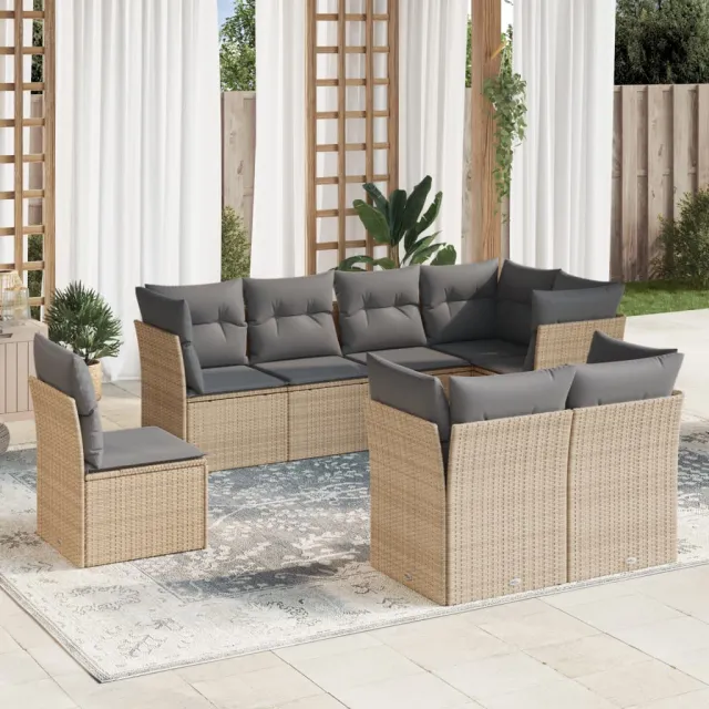 vidaXL 8-delige Loungeset met kussens poly rattan beige, foto 2