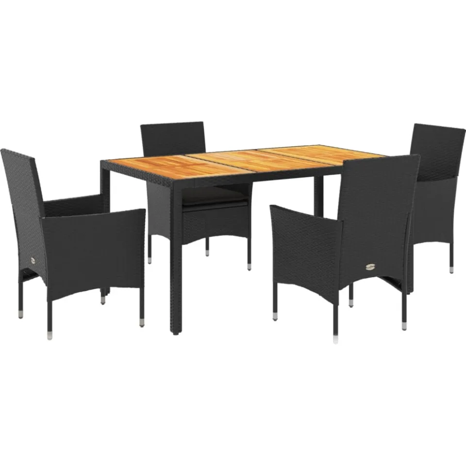 vidaXL 5-delige Loungeset met kussens poly rattan en acaciahout zwart, foto 3