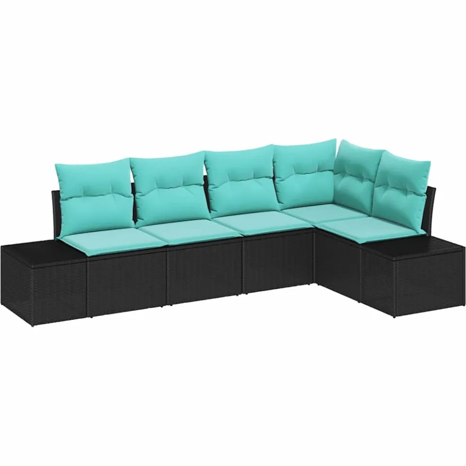 vidaXL Tuinbankenset 5 st Zwart en Turquoise poly rattan