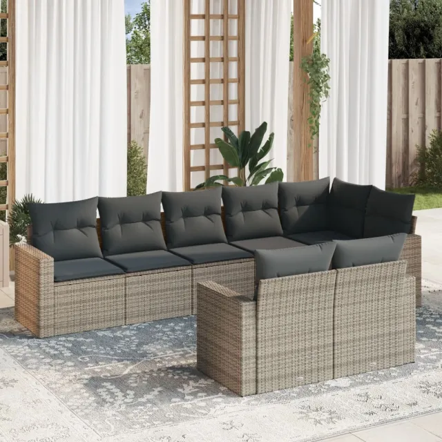 vidaXL 8-delige Loungeset met kussens poly rattan grijs, foto 2