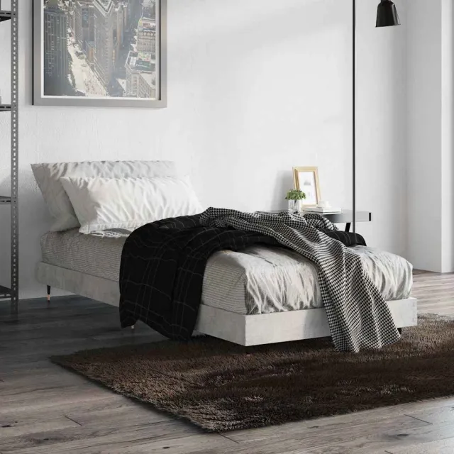 vidaXL Bedframe bewerkt hout betongrijs 75x190 cm