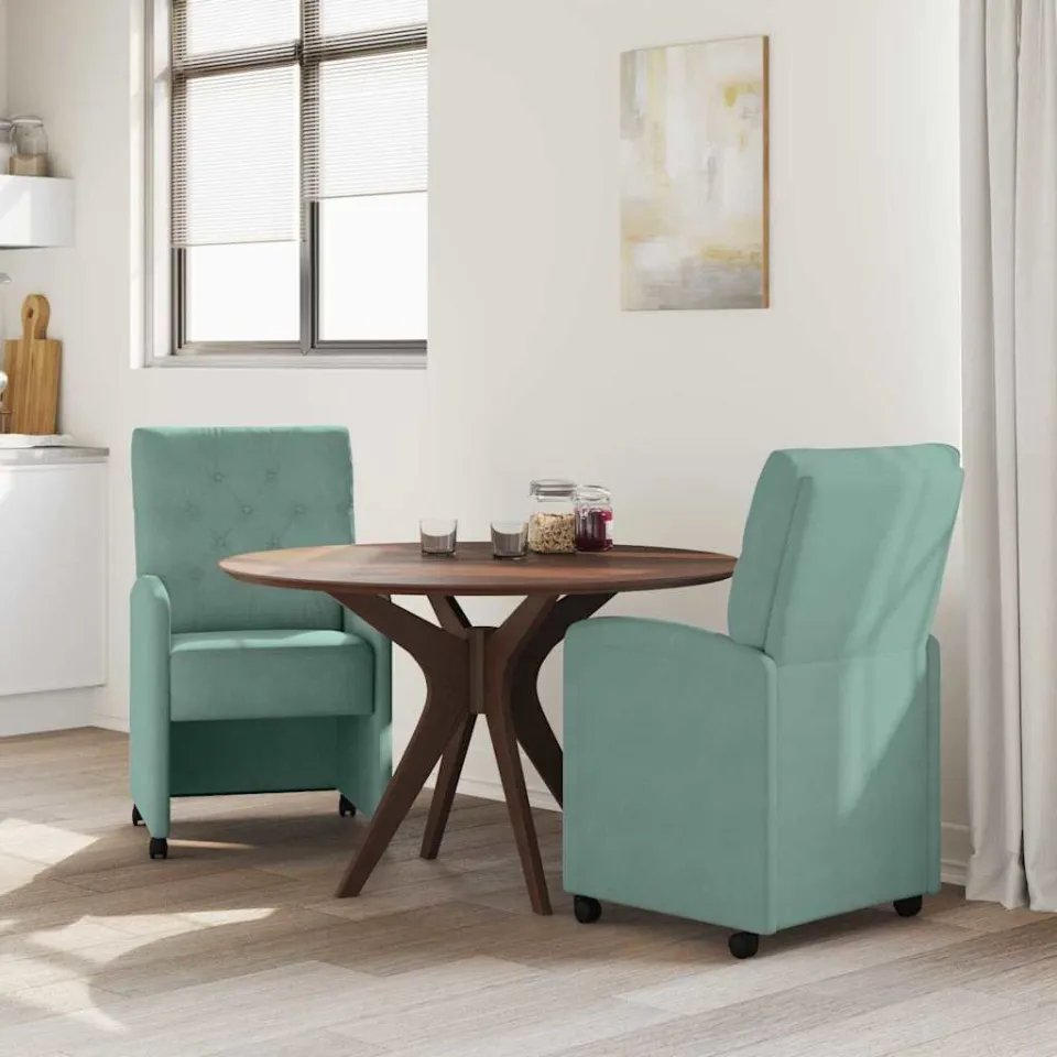 vidaXL Eetkamerstoelen met Wieltjes 2 st Fluweel Zeegroen groen, foto 3