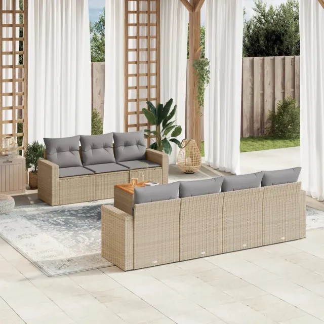 vidaXL 8-delige Loungeset met kussens poly rattan beige, foto 2