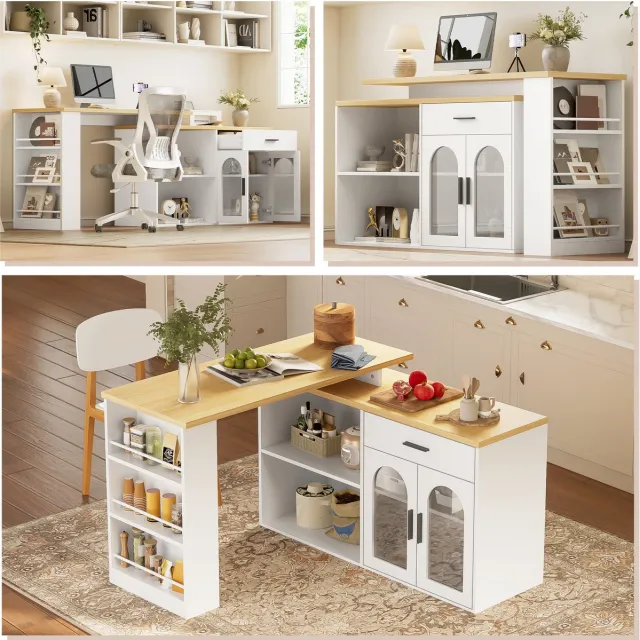 Clruro Keukeneiland - 136 × 50 × 78 cm - 360° Draaibaar met Lades - MDF - Wit