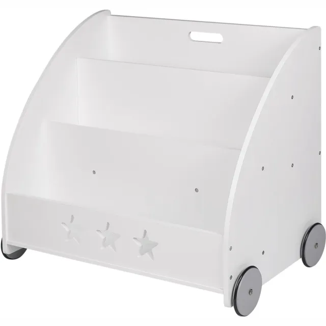 Klarven Boekenkast Wit - Boekenkast Kind - Boekenkast Kinderkamer - Boekenkastje - Boekenkasten - Bookcase - Op wielen verplaatsbaar - 3 planken - Geschikt voor boeken en speelgoed - B62xd42xh57cm