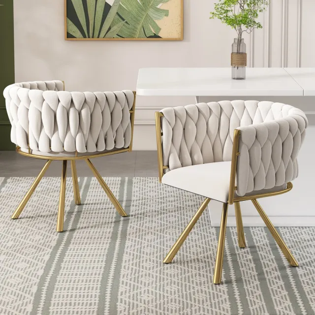 REDOM Eetkamerstoelen Set Van 2 - Draaibaar - Fluwelen Bekleding - Modern - Metalen Poten - Beige En Goud Beige + Goud
