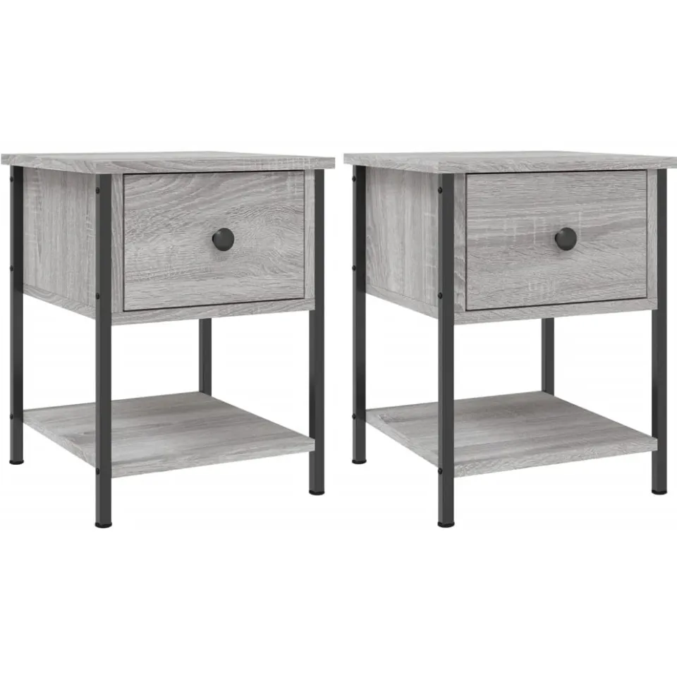 vidaXL Nachtkastjes 2 st 34x35,5x45 cm bewerkt hout grijs sonoma eiken, foto 3