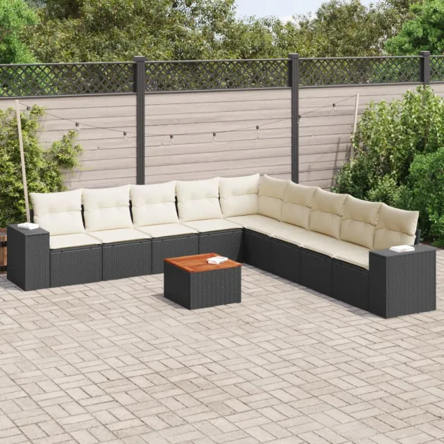 vidaXL 10-delige Loungeset met kussens poly rattan zwart, foto 2