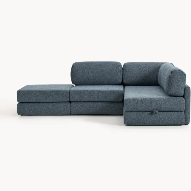 Westwing Collection Bouclé slaapbank Ladina (3-zits) met opbergruimte blauw
