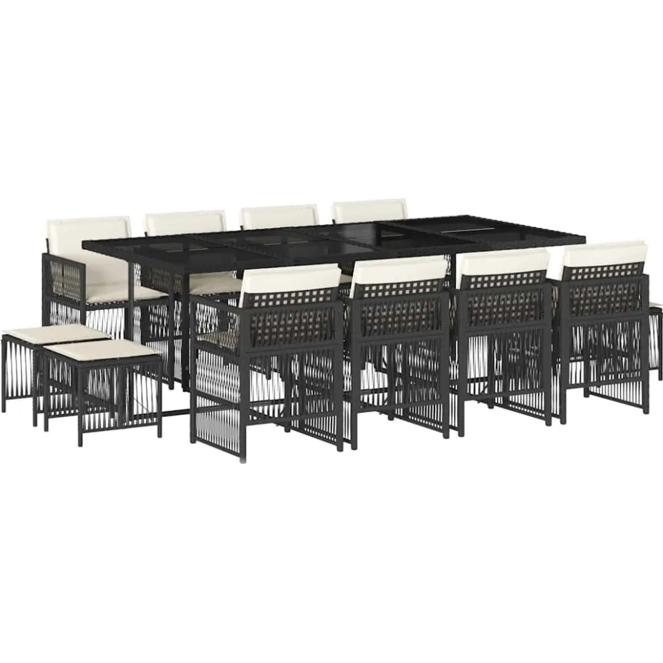 vidaXL 13-delige Tuinset met kussens poly rattan zwart, foto 4