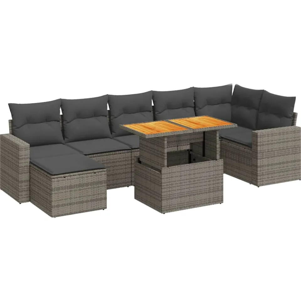 vidaXL 8-delige Loungeset met kussens poly rattan grijs, foto 3