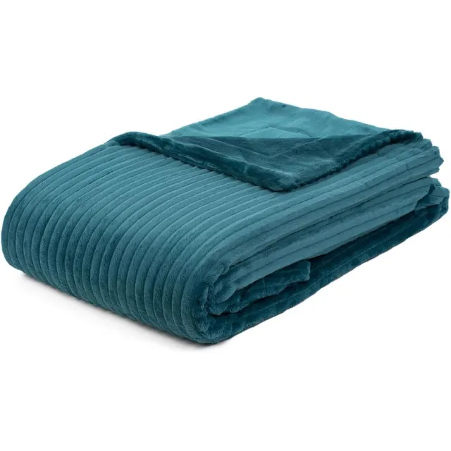 Famanu Woondeken in corduroy look - 150 x 200 cm - 1620 g - petrol kleur - warm en zacht - geschikt voor bank - bed of fauteuil - decoratief en comfortabel