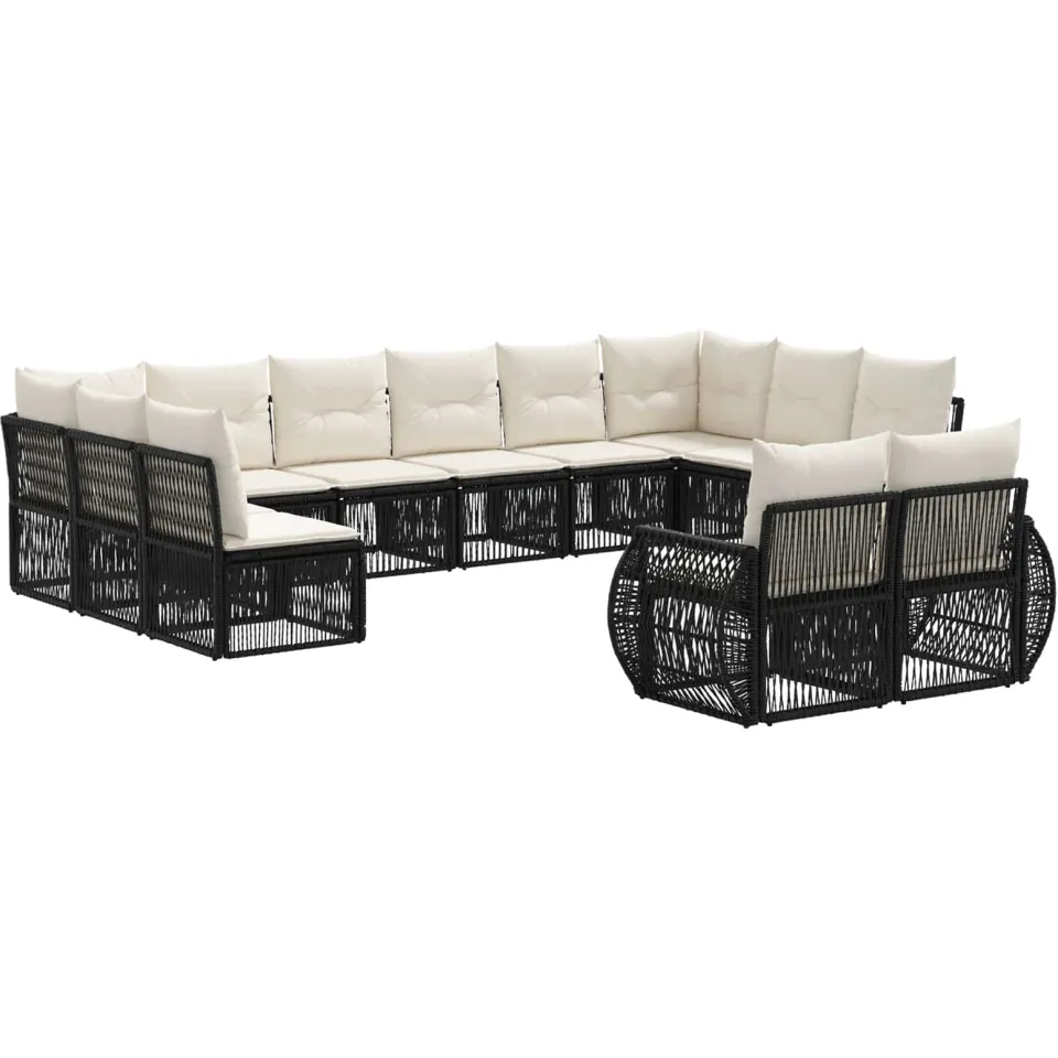 vidaXL Tuinbankenset 12 st 12-zits Zwart en Cream Wit poly rattan, foto 3