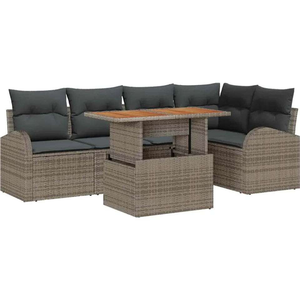 vidaXL Tuin Sofa Set 6 st Grijs Poly riet