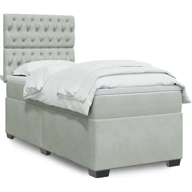 vidaXL Boxspring met matras fluweel lichtgrijs 90x200 cm grijs