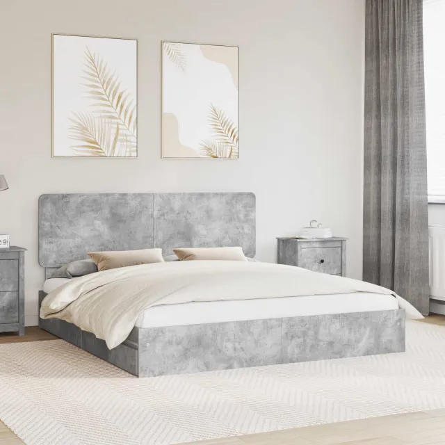 vidaXL Opslag bed met lade Beton Grijs 200 x 200 cm Bewerkt hout