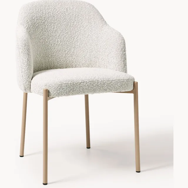 Westwing Collection Bouclé eetstoel Felicia met armleuningen Beige, Wit