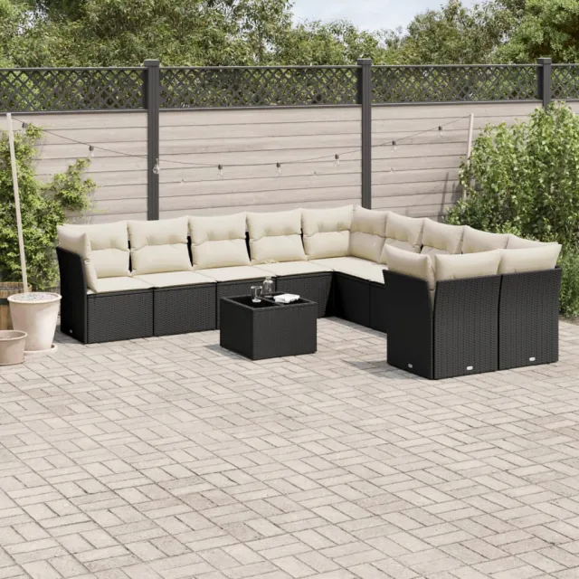 vidaXL 11-delige Loungeset met kussens poly rattan zwart, foto 2