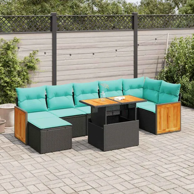 vidaXL 8-delige Loungeset met kussens poly rattan acacia grijs, foto 2