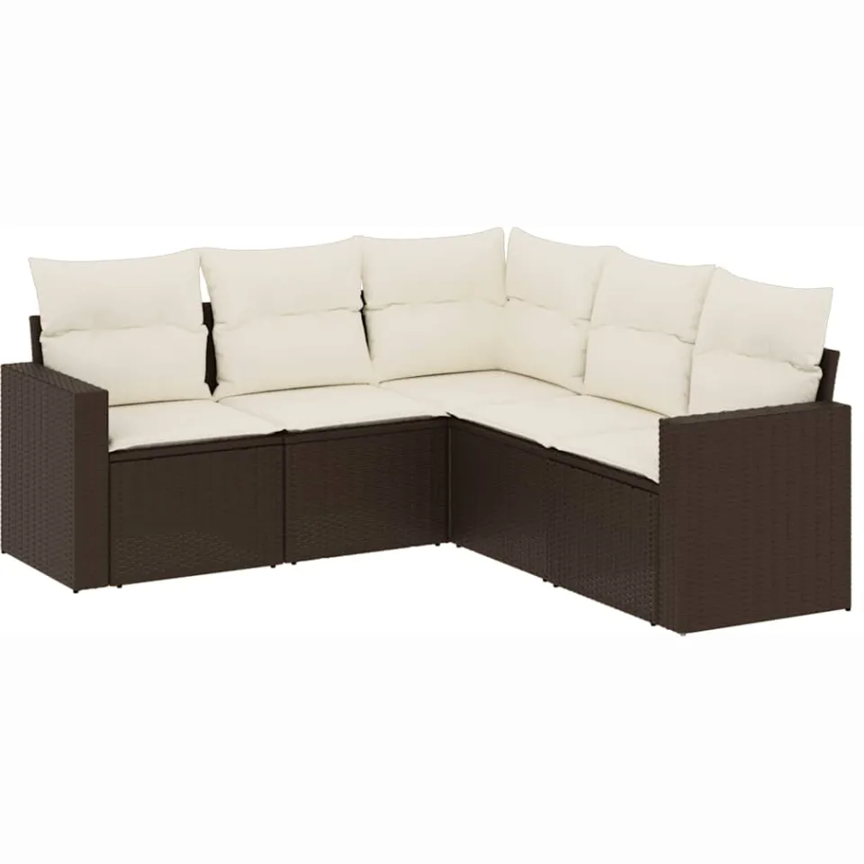 vidaXL 5-delige Loungeset met kussens poly rattan bruin, foto 3