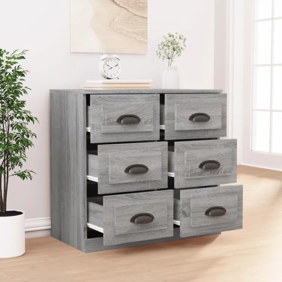 vidaXL Dressoir 70x35,5x67,5 cm bewerkt hout grijs sonoma eikenkleurig, foto 3