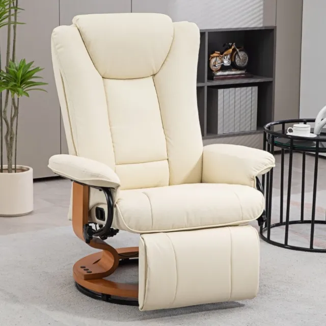 OKWISH Relaxfauteuil 360° Draaibaar - Handmatig Verstelbaar Tot 135° Met Voetsteun - Comfort Voor Woonkamer En Lounge - Kunstleer - Crèmewit Cream White