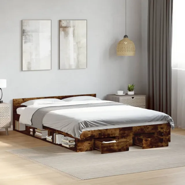 vidaXL Bedframe met lades bewerkt hout gerookt eikenkleurig 160x200 cm Bruin