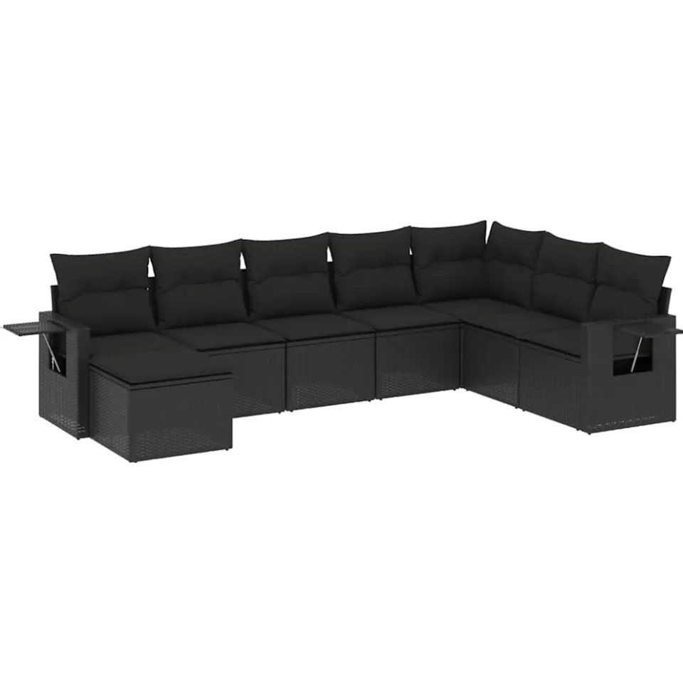 vidaXL 8-delige Loungeset met kussens poly rattan zwart, foto 3