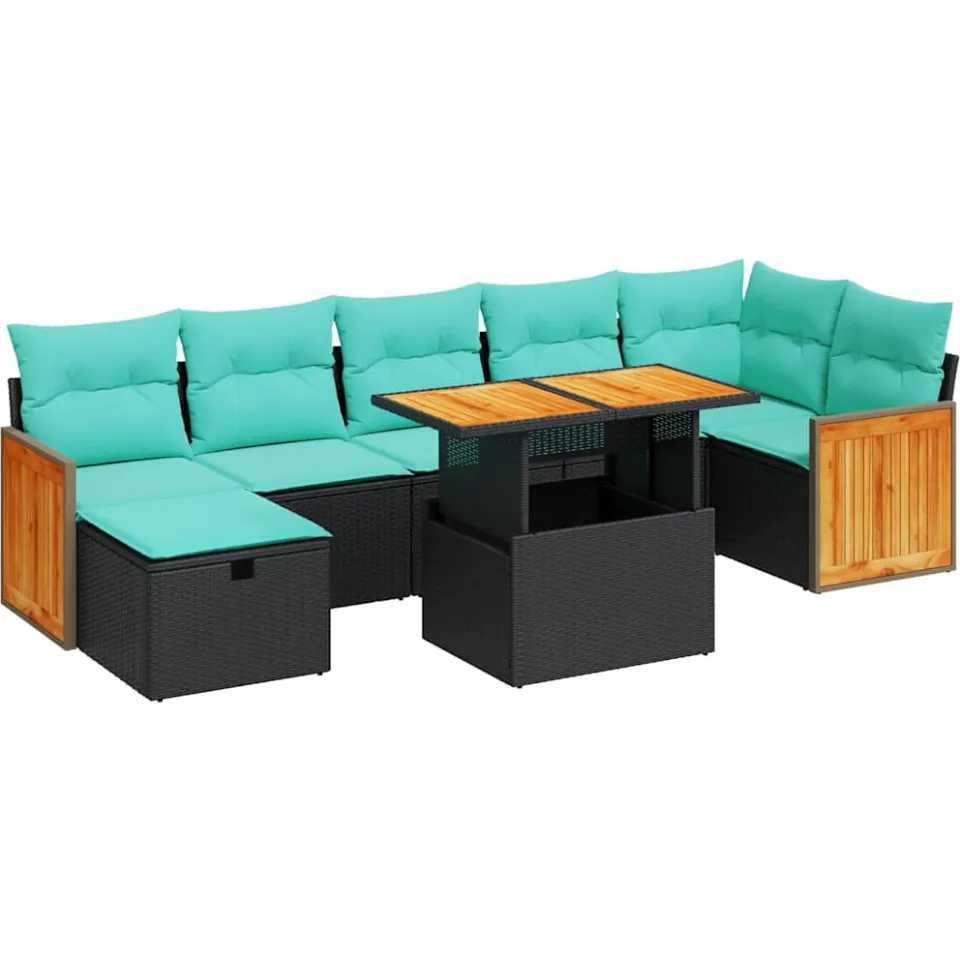 vidaXL 8-delige Loungeset met kussens poly rattan acacia grijs, foto 3