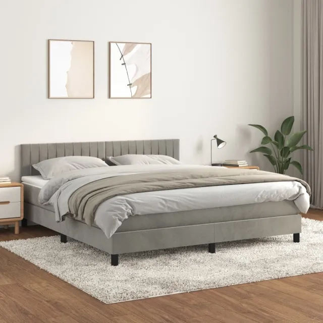 vidaXL Boxspring met matras fluweel lichtgrijs 160x200 cm grijs